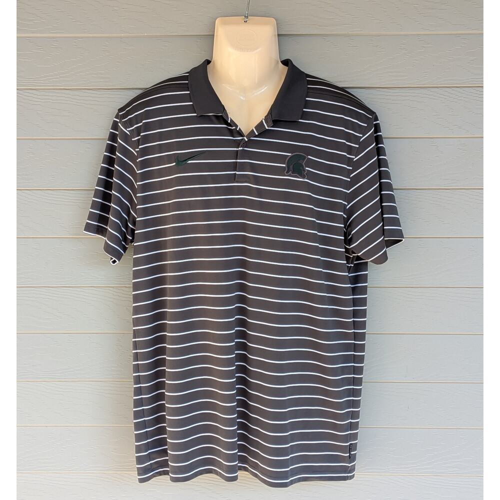 Nike Dri-FIT MSU Michigan State Spartans Gray Striped Golf Polo Shirt Size L